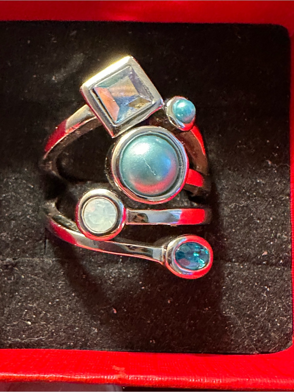 Lia Sophia Silver Multi-Blue Cabochon & Crystal Statement Ring - Picture 2 of 11